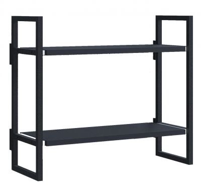 Schwarzes Wandregal Grundmodul A Oncono mit zwei Regalböden und minimalistischem Design für moderne Wohnräume.